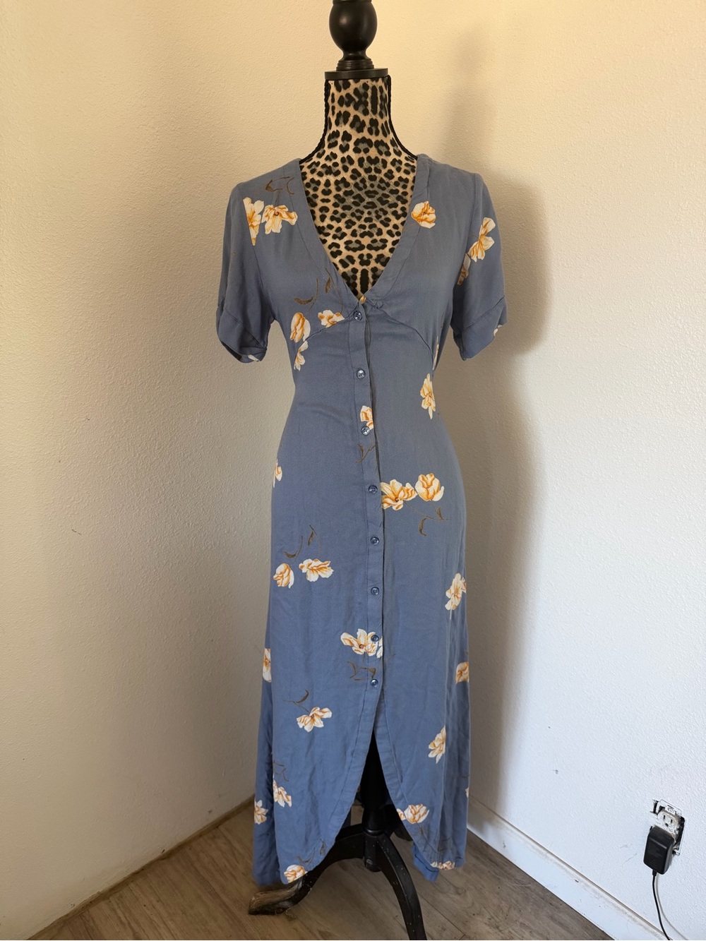 Volcom Blue Floral Button-Front Maxi Dress